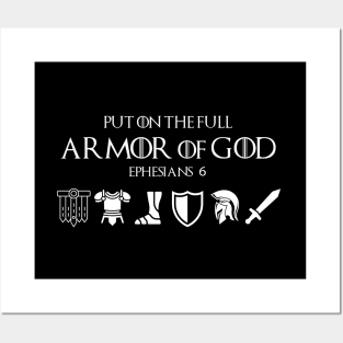 Put on the full armor of God, from Ephesians 6 white text Posters and Art